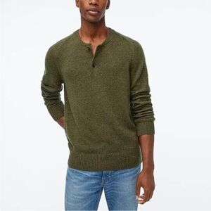 J.CREW Lambswool Blend Henley Sweater Long Sleeve Olive Green Size Mens XL